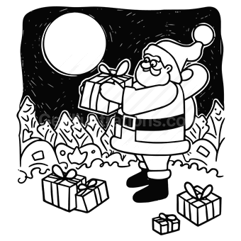 Santa Claus, presents, gifts, nighttime, winter, snow